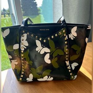 Michael Kors Butterfly Black Multi Leather Large Tote